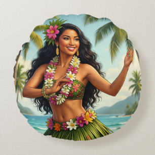 Coussins Ronds Style Vintage Fille Hula Hawaïen Voyage