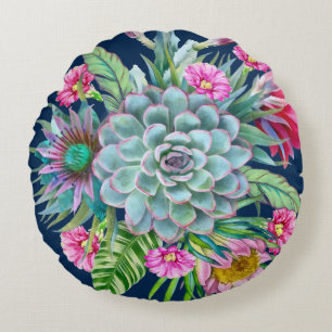 Coussins Ronds Succulents Echeveria Cactus Motif
