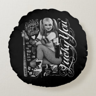 Coussins Ronds Suicide Squad   Harley Quinn Typography Photo