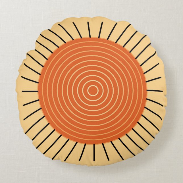 Coussins Ronds Sunburst géométrique moderne - Mandarin Orange (Devant)