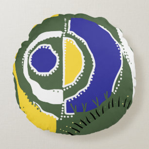 Coussins Ronds Sunrise Ethnic Circle - Jaune Vert Blanc Bleu