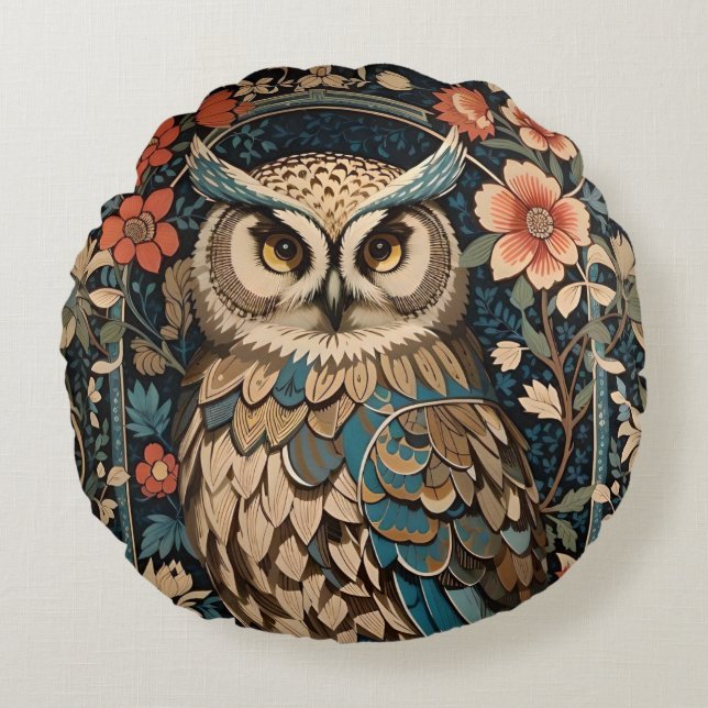 Coussins Ronds Superbe Chouette Brown William Morris Inspiré Flor (Devant)