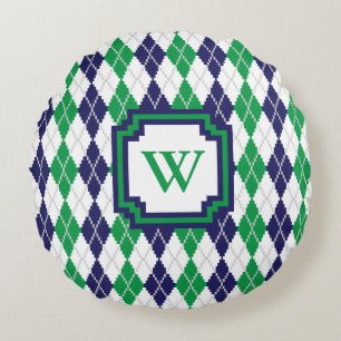 Coussins Ronds Sur l'oreiller rond vert Argyle