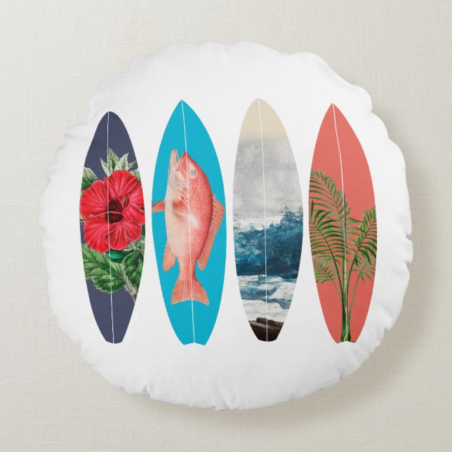 Coussins Ronds Surfboards colorés rétro (Devant)
