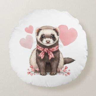 Coussins Ronds Sweet Ferret Kawaii Pink Hearts
