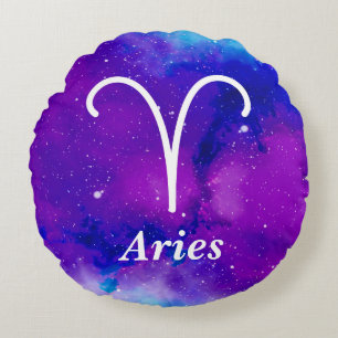 Coussins Ronds SYMBOLE Aries Purple Blue Space Nebula