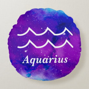 Coussins Ronds Symbole d'Aquarius Nebula espace bleu violet