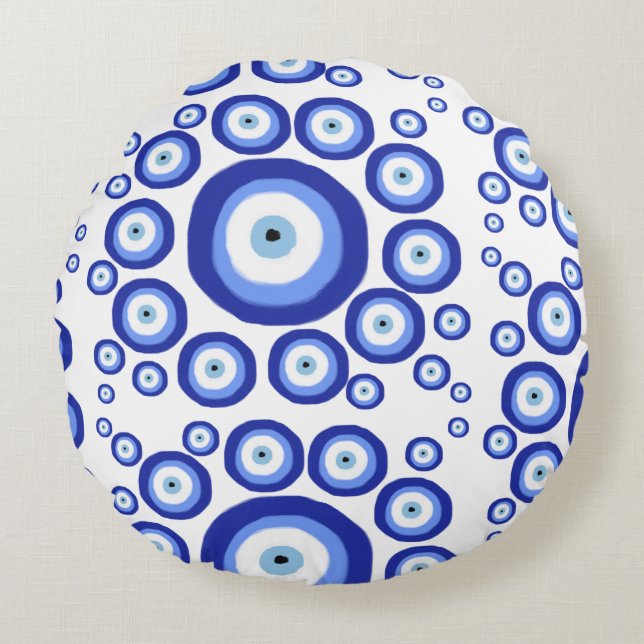 Coussins Ronds Symbole de bonne chance de l'oeil grec Motif (Devant)