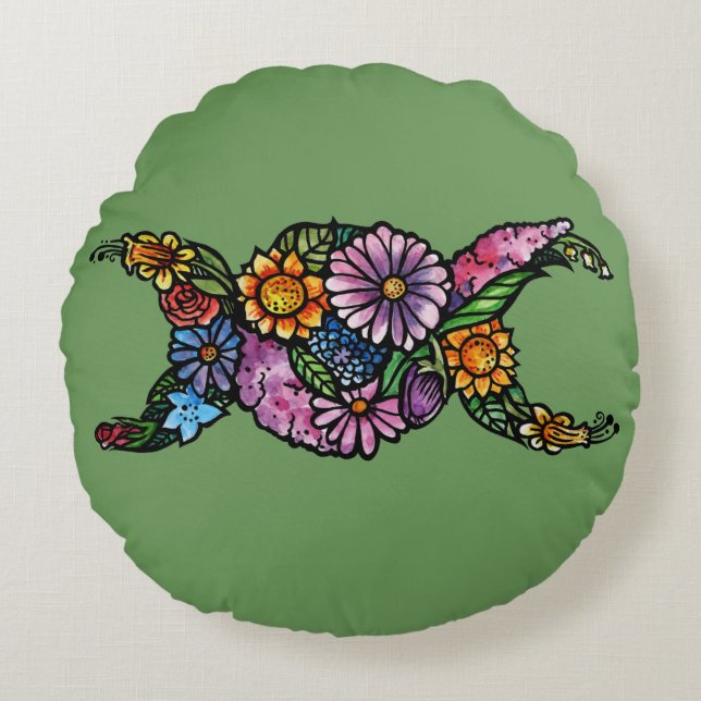 Coussins Ronds Symbole de la lune triple fleur béni (Devant)