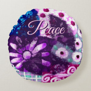 Coussins Ronds SYMBOLE DE LA PAIX Abstraite Hippie Art personnali