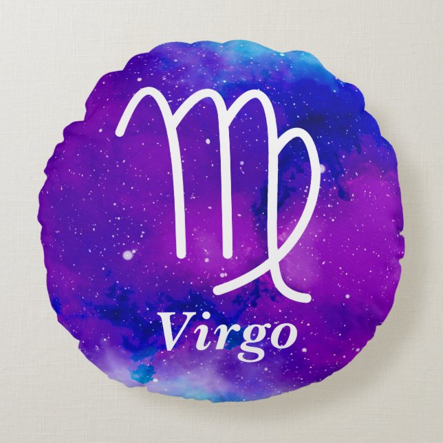 Coussins Ronds Symbole de la Virgo bleu pourpre Espace Nebula (Devant)