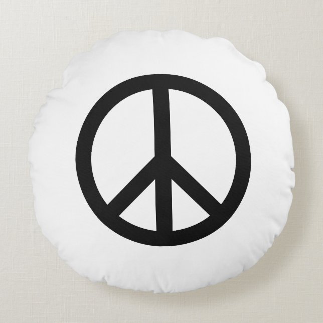 Coussins Ronds Symbole de paix Anti Guerre noir blanc moderne (Devant)
