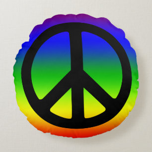 Coussins Ronds Symbole de paix arc-en-ciel et noir
