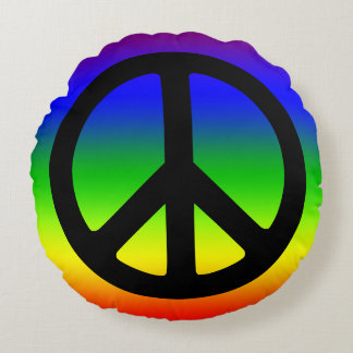 Coussins Ronds Symbole de paix arc-en-ciel et noir
