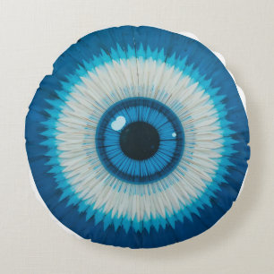 Coussins Ronds Symbole d'œil circulaire bleu de style artistique