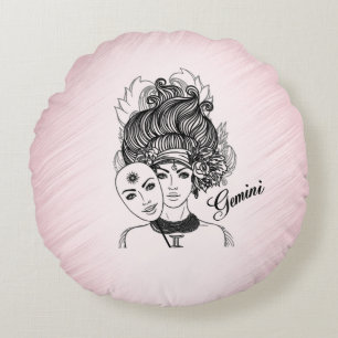 Coussins Ronds Symbole Gemini Zodiac et signe Rose Solide Pink Ba