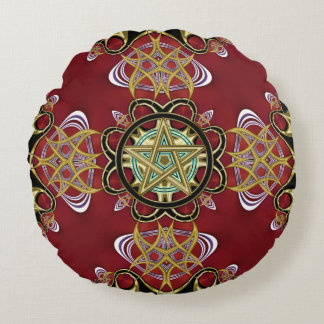 Coussins Ronds Symbole jumeau Pentacle sans fin Passion Rouge or
