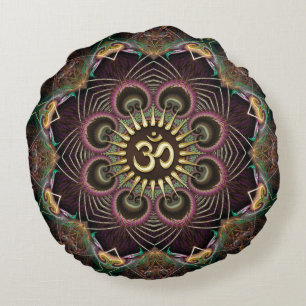 Coussins Ronds Symbole Mandala Om Om de l'énergie fractale des fl