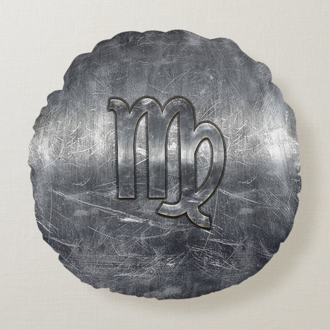 Coussins Ronds Symbole Virgo Zodiac Grunge Style Distressed (Devant)