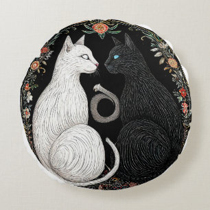 Coussins Ronds Symbole Yin Yang de chat noir et blanc