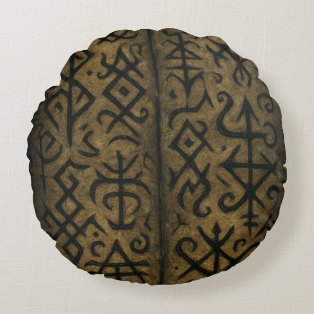 Coussins Ronds Symboles mystiques et oreillers occultes foncés (Devant)