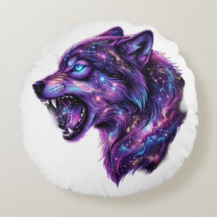 Coussins Ronds T-Shirt Graphique Loup Hurlant Galaxie Cosmique Cé