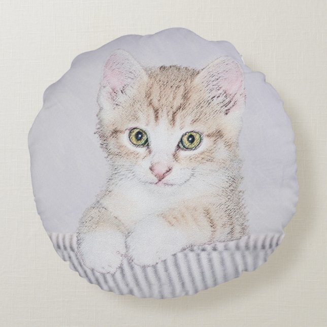 Coussins Ronds Tabby Orange Kitten Peinture - Art Chat original (Dos)