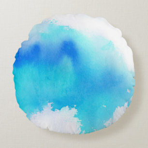 Coussins Ronds Tache bleue, peint à la main abstrait d'aquarelle