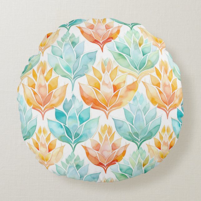 Coussins Ronds Tangérine turquoise Abstrait floral (Devant)