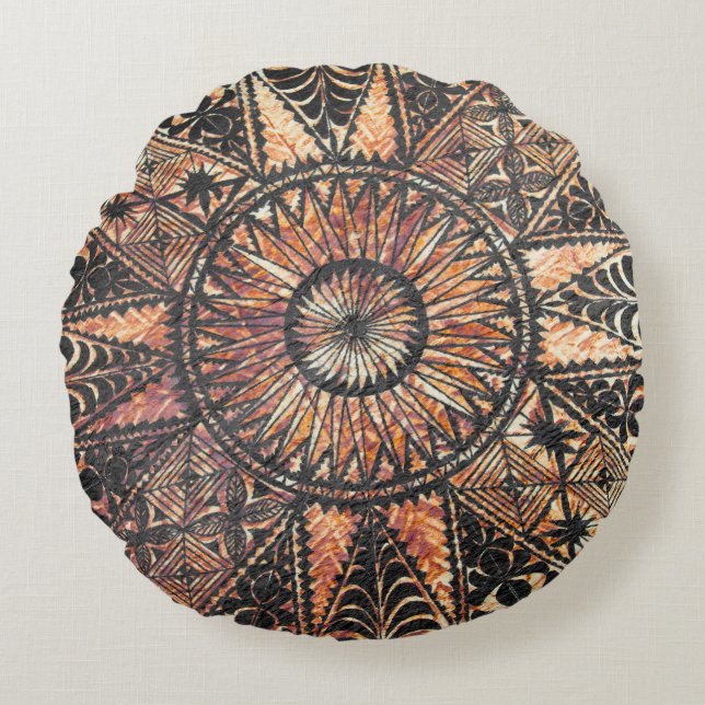 Coussins Ronds Tapa de tatouage hawaïen primitif Kapa (Devant)