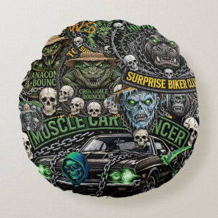 Coussins Ronds Tapisserie Club Bouncer Muscle Car Collage   Bik