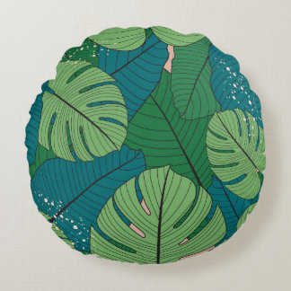 Coussins Ronds Tapisserie de feuilles tropicales : verdure Vintag