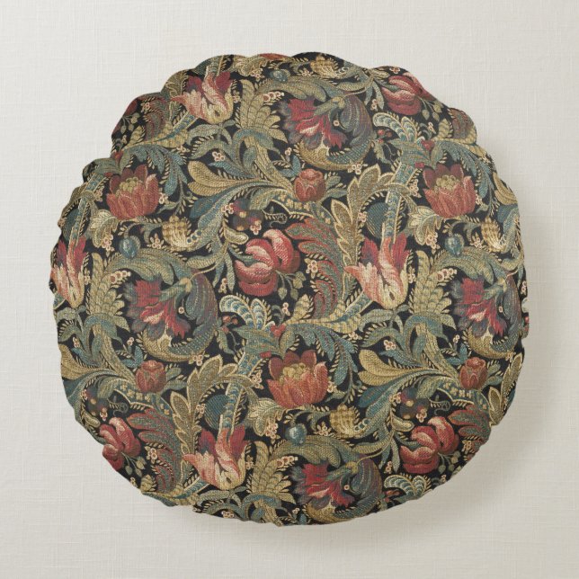 Coussins Ronds Tapisserie florale riche Brocade Antique Classique (Devant)