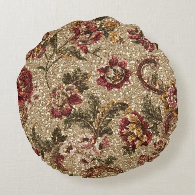 Coussins Ronds Tapisserie florale scintillante d'Earthtone (Dos)