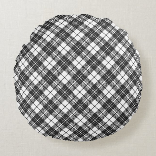 Coussins Ronds Tartan motif vacances Noël noir blanc (Devant)