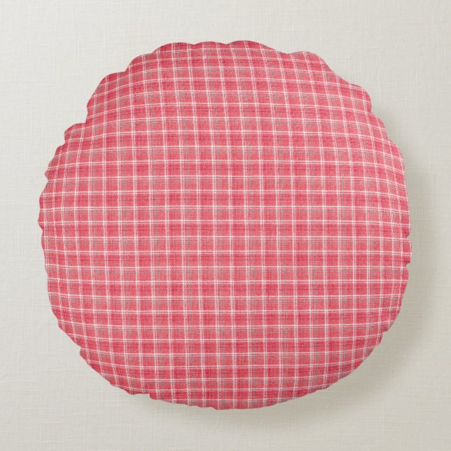 Coussins Ronds Tartan rouge rétro plaid : motif sans soudure. (Devant)