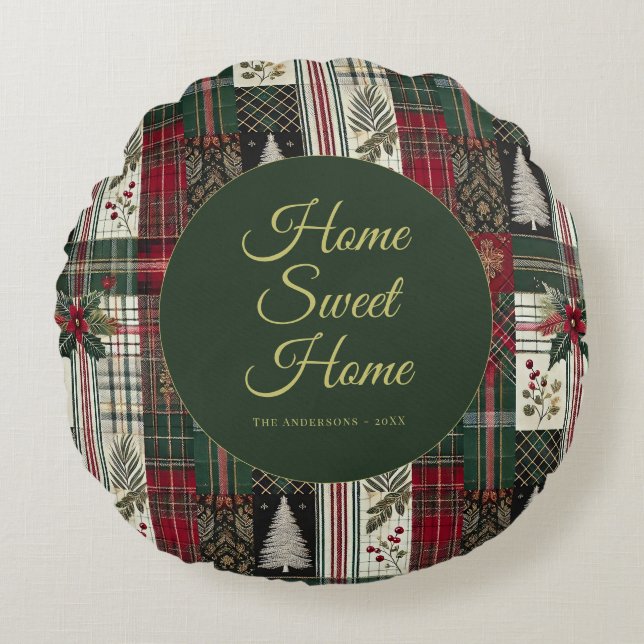 Coussins Ronds Tartan rustique de Noël moderne (Devant)