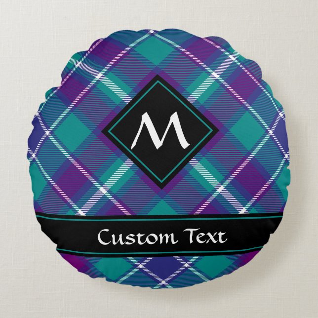 Coussins Ronds Tartan vert de mer, violet et bleu (Devant)