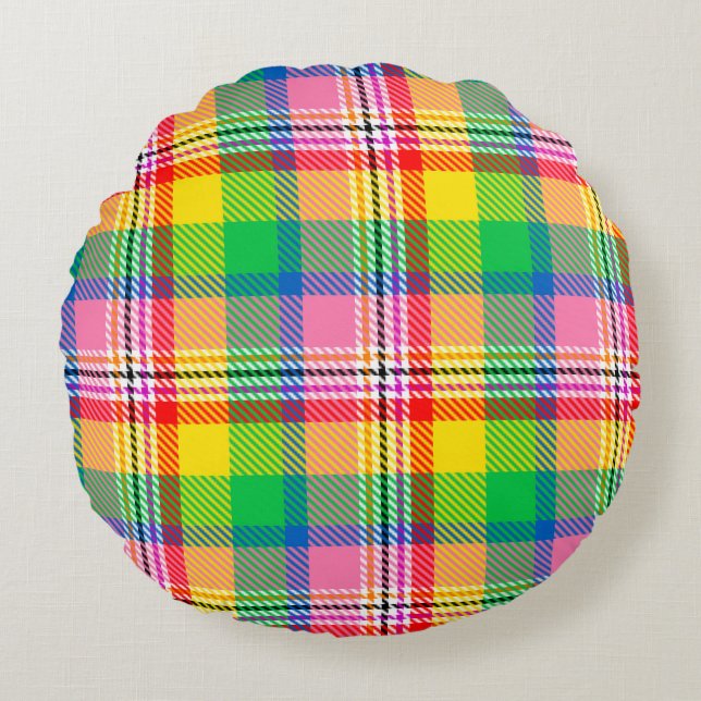 Coussins Ronds Tartan vert rose (Devant)