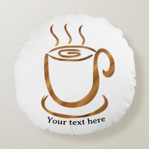 Coussins Ronds Tasse fumante Java   Café et thé en bois incurvé