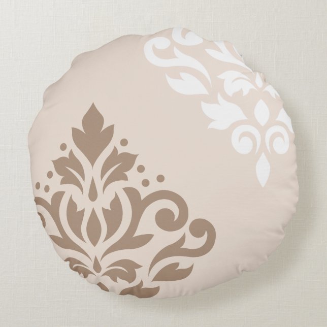 Coussins Ronds Taupe et blanc légers de l'art I de damassé de (Dos)