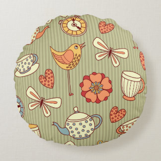 Coussins Ronds Tea Party d'été : Motif sans couture