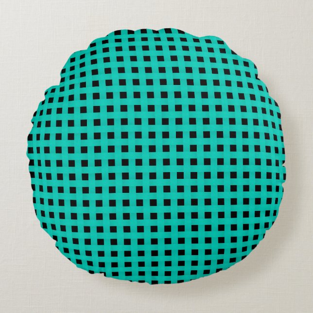 Coussins Ronds Teal Black Weave Pattern (Devant)