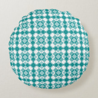 Coussins Ronds Teal White Checker Argyle Pattern