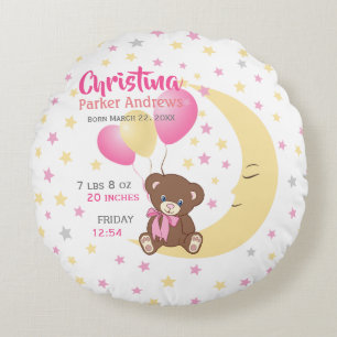 Coussins Ronds Teddy Bear assis sur la Lune Baby Birth Statistiqu