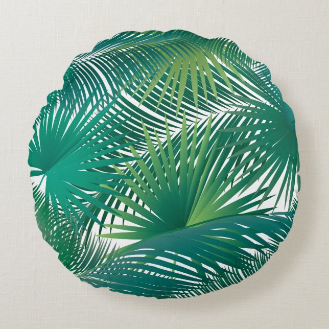 Coussins Ronds Tendance de l'aquarelle Feuille de palmiers tropic (Devant)