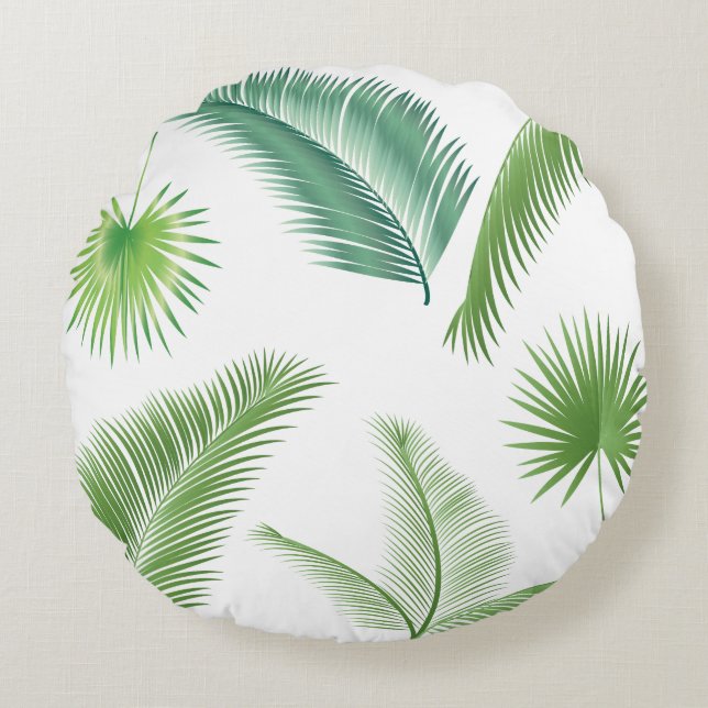 Coussins Ronds Tendance de l'aquarelle Feuille de palmiers tropic (Devant)