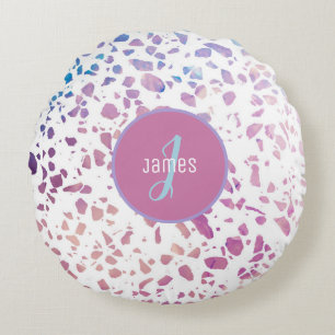 Coussins Ronds Terrazzo Abstrait customisé rose et Motif bleu
