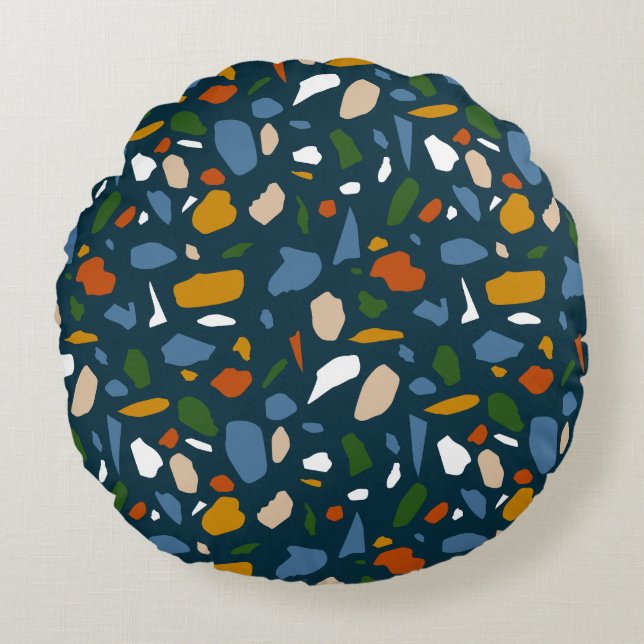 Coussins Ronds Terrazzo bleu Motif (Devant)