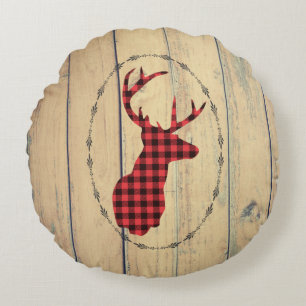Coussins Ronds Tête de cerf avec Antlers sur Faux Wood